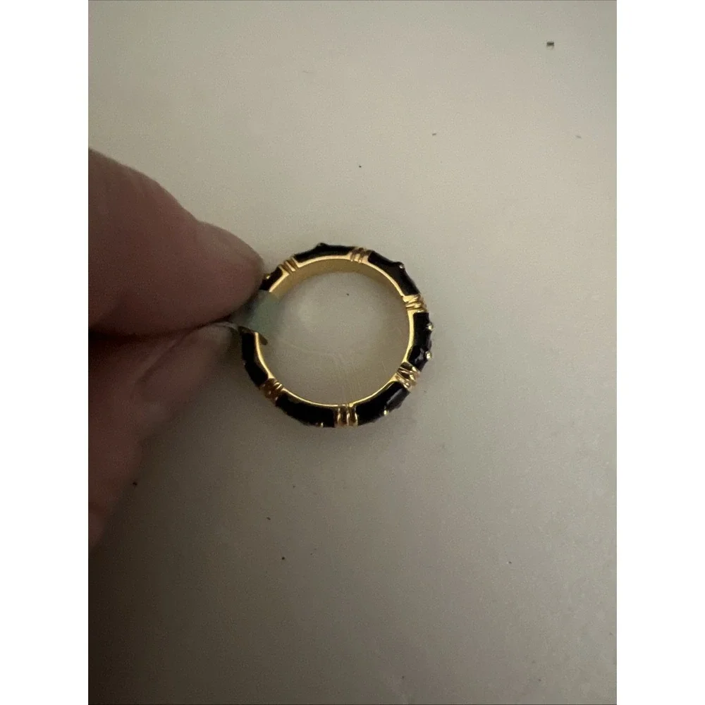 Lauren‎ G Adams LGA Stacking Enamel Ring Black Gold-Tone Size 6 NWT
